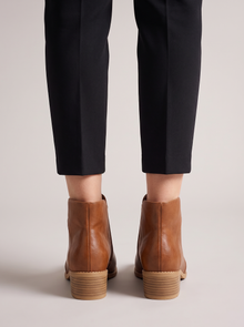 Women's Ankle Boots – Faux Leather Low Block Heel Boots with Zip in Brown – back view