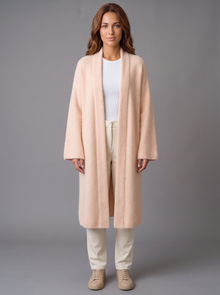Women's apricot peach fluffy longline open-front cardigan