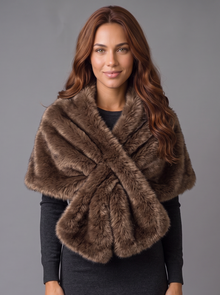 Espresso brown faux fur wrap shawl – front view