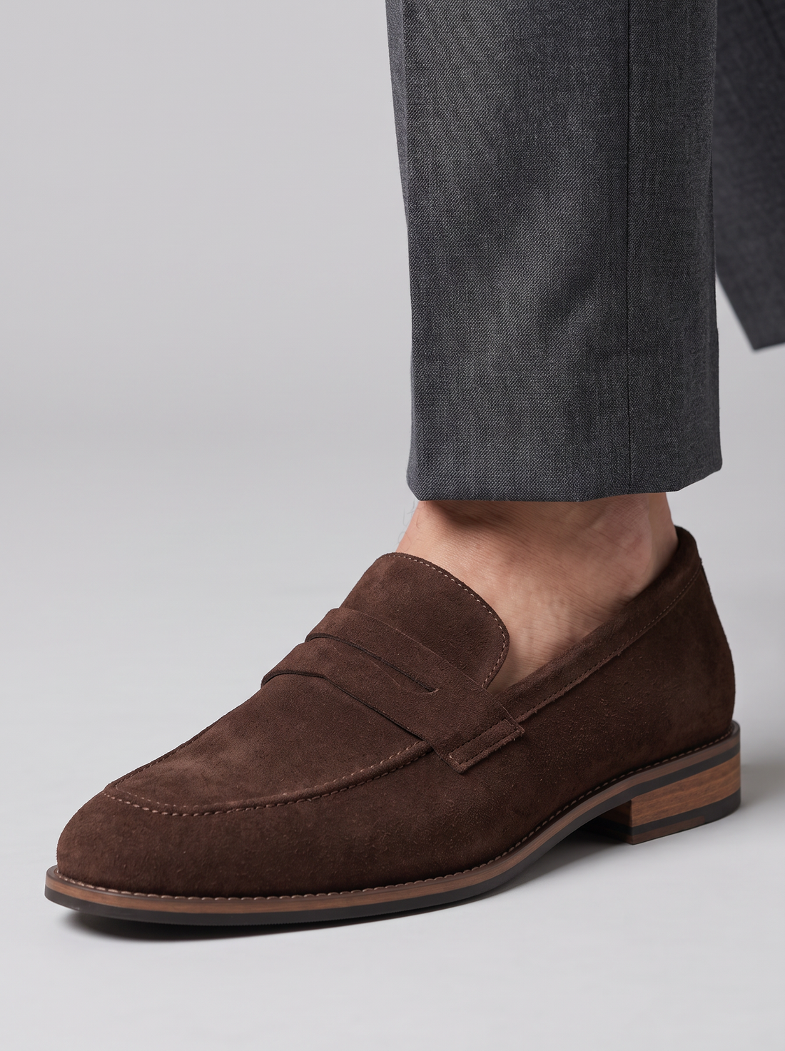 Men's Loafers – Strap Detail Slip-On Dress Shoes in Dark Brown – close-up of strap