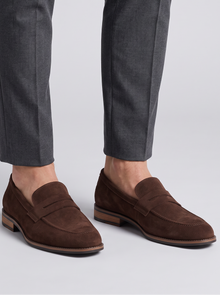 Men's Loafers – Strap Detail Slip-On Dress Shoes in Dark Brown – front view