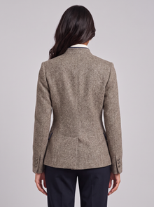 Women's taupe tweed wool-blend blazer – back view
