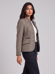 Women's taupe tweed wool-blend blazer – side view