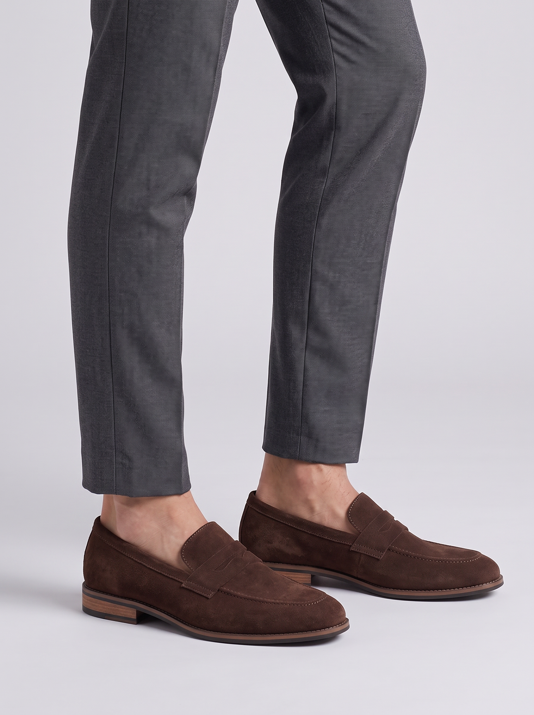Men's Loafers – Strap Detail Slip-On Dress Shoes in Dark Brown – front view