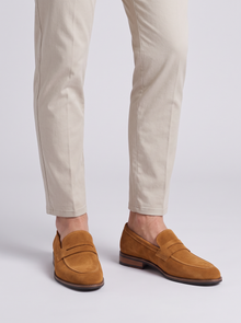 Men's Loafers – Strap Detail Slip-On Dress Shoes in Camel