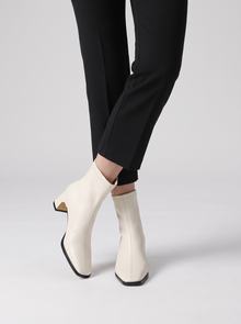 Women's Ankle Boots – Faux Leather Square Toe Block Heel Boots in White
