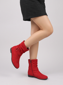 Women's Ankle Boots – Soft Slouch Wedge Boots in Red