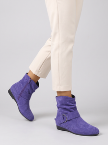 Women's Ankle Boots – Soft Slouch Wedge Boots in Violet Blue