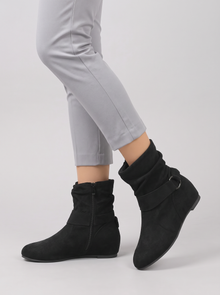 Women's Ankle Boots – Soft Slouch Wedge Boots in Black – side view