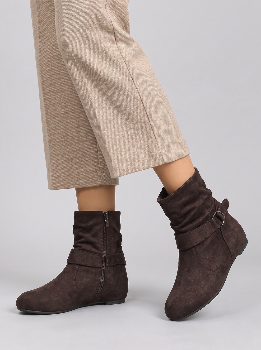 Women's Ankle Boots – Soft Slouch Wedge Boots in Coffee