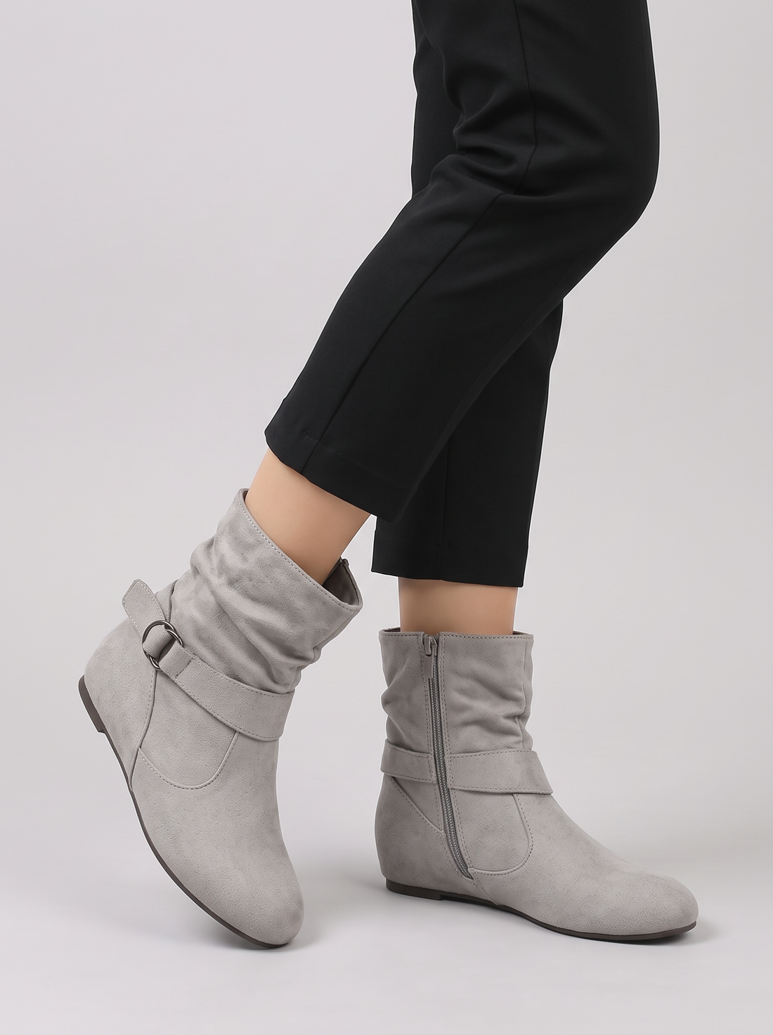 Women's Ankle Boots – Soft Slouch Wedge Boots in Silver Grey