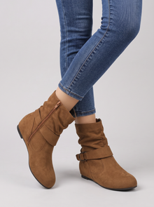 Women's Ankle Boots – Soft Slouch Wedge Boots in Light Brown
