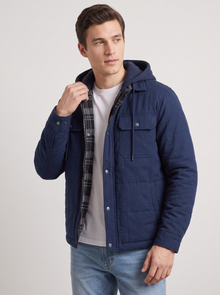 Men's Bomber Jacket with Hood – Fleece Lined Quilted Winter Jacket in Navy Blue