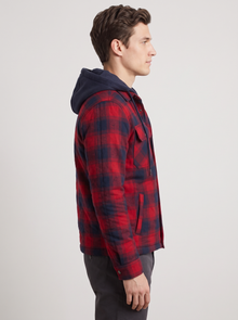 Men's Bomber Jacket with Hood – Fleece Lined Quilted Winter Jacket in Red – side view