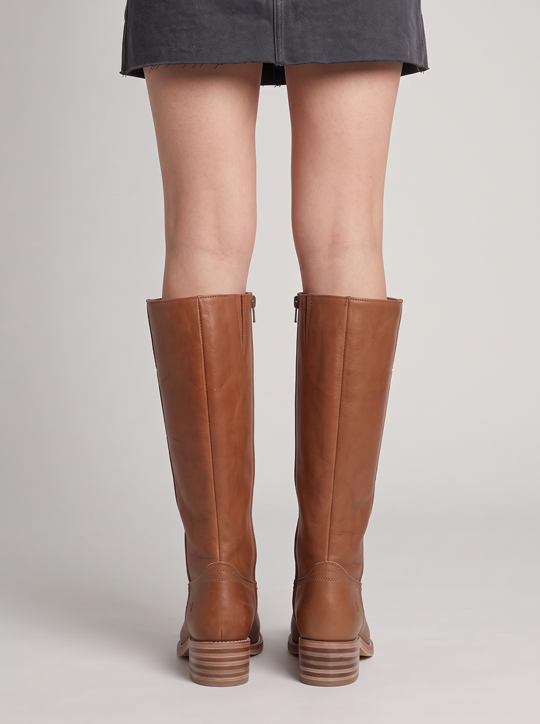 Women's Knee High Boots – Classic Stacked Heel Boots in Brown – back view