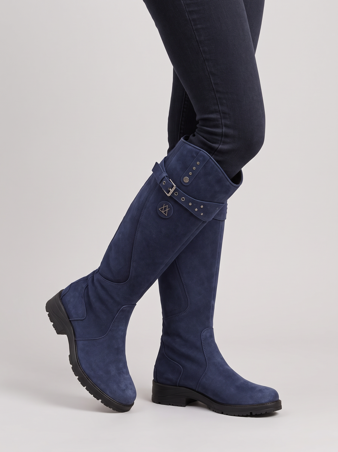 Women's Waterproof Knee High Boots with Lug Sole in Navy