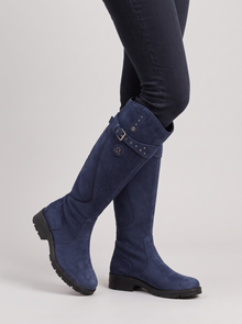 Women's Waterproof Knee High Boots with Lug Sole in Navy