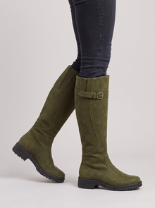 Women's Waterproof Knee High Boots with Lug Sole in Green