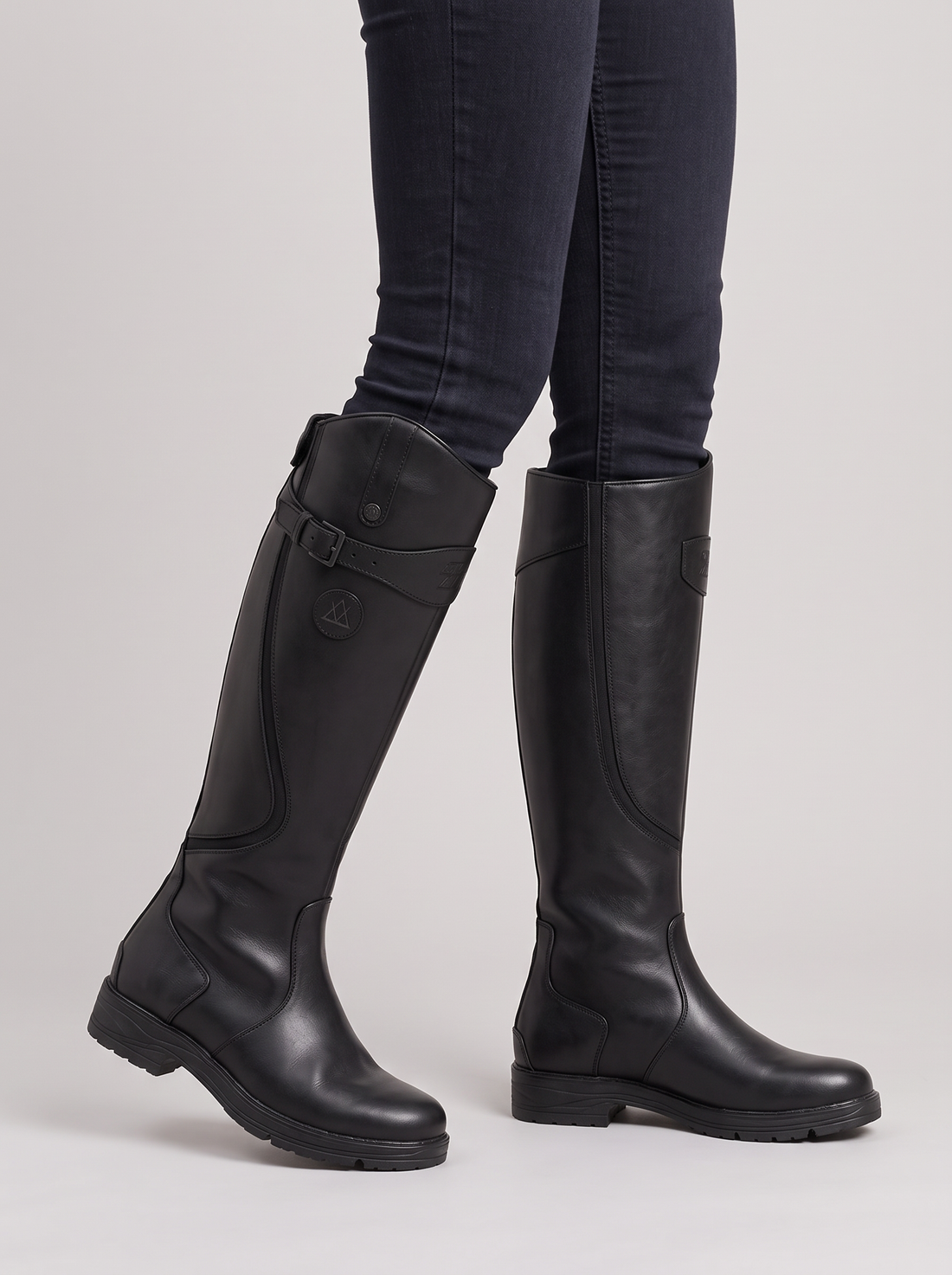Women's Waterproof Knee High Boots with Lug Sole in Black