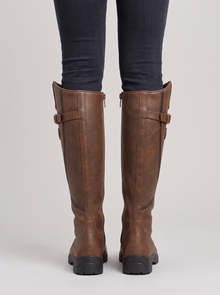 Women's Waterproof Knee High Boots with Lug Sole in Dark Brown – back view