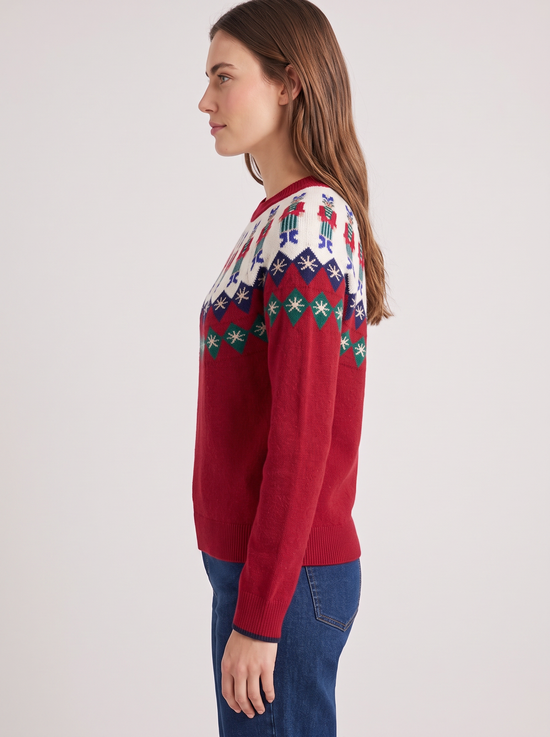 Women's Christmas Jumper – Red Fair Isle Nutcracker Knitted Jumper – front view