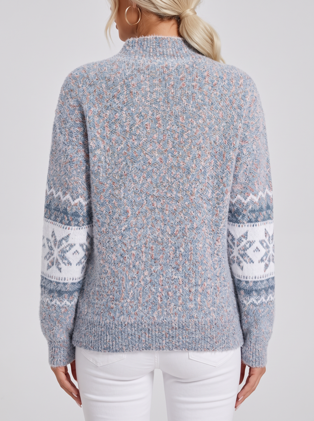 Women's Snowflake Jumper – Cosy Nordic Knit Christmas Jumper in Grey – back view