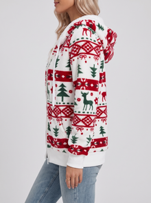 Women's Christmas Hoodie – Fluffy Reindeer Fair Isle Zip Up Hoodie – side view