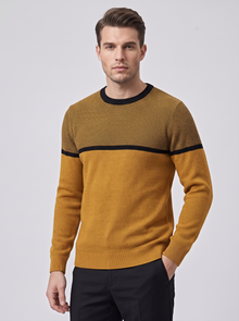 Men's Two-Tone Colour Block Knitted Jumper in Mustard & Black