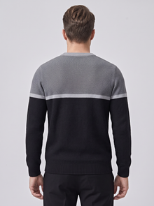 Men's Two-Tone Colour Block Knitted Jumper in Grey & Black – back view