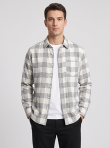 Men's grey and white check flannel shirt