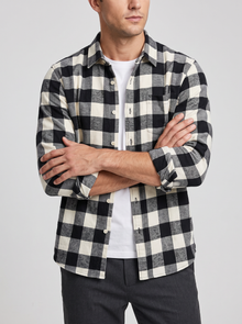 Men's black and white check flannel shirt