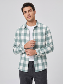 Men's green and white check flannel shirt