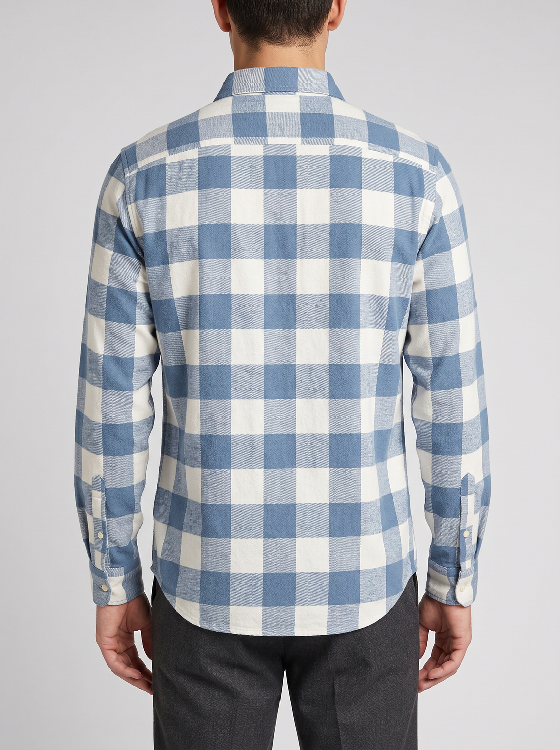 Men's blue and white check flannel shirt – front