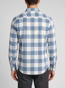 Men's blue and white check flannel shirt – back