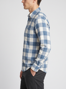 Men's blue and white check flannel shirt – side