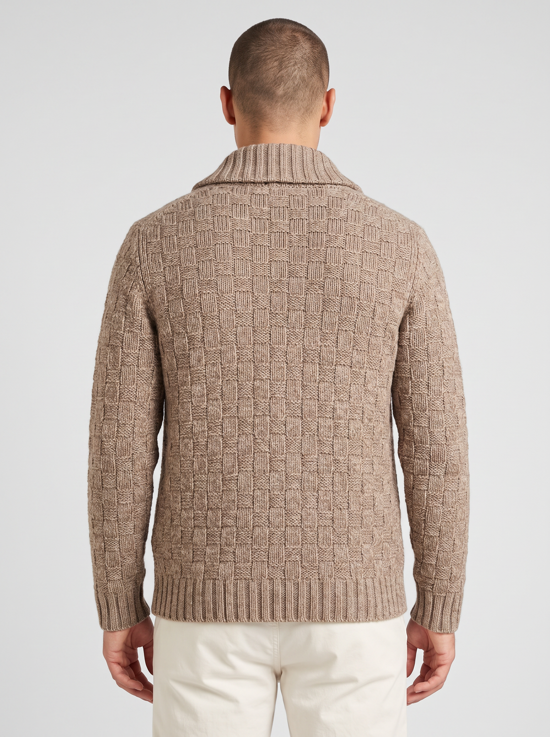 Men's brown shawl collar cardigan – back