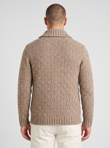 Men's brown shawl collar cardigan – back
