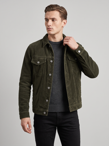 Men's army green corduroy trucker jacket