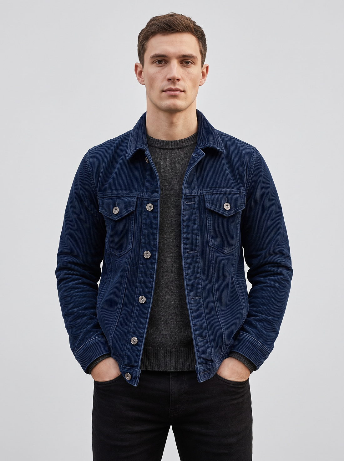 Men's navy corduroy trucker jacket