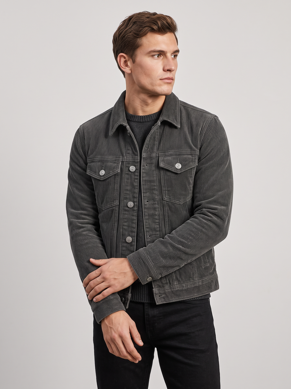 Men's grey corduroy trucker jacket