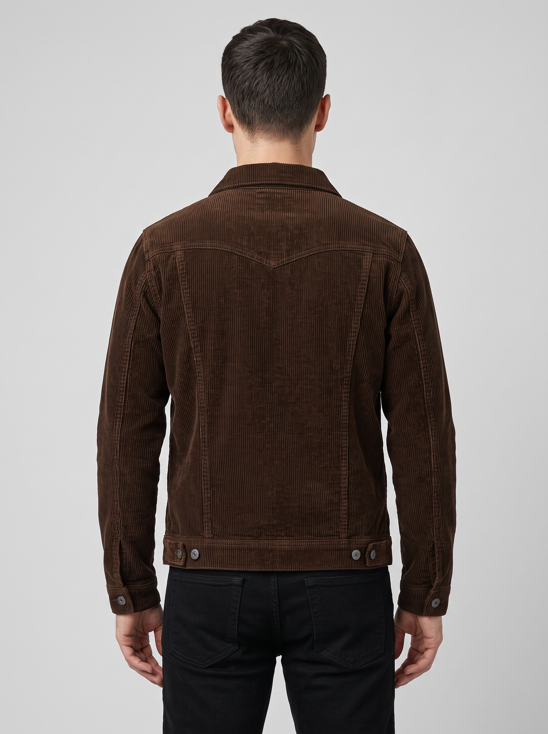 Men's brown corduroy trucker jacket – front