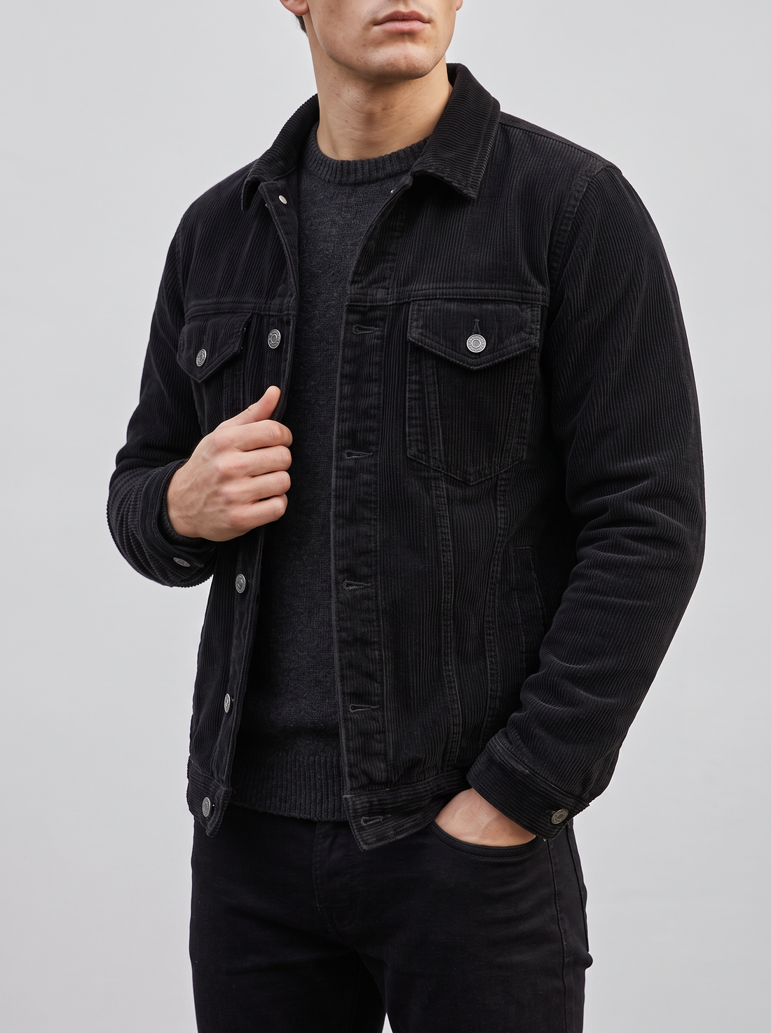 Men's black corduroy trucker jacket