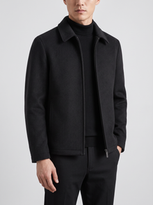Men's black wool blend zip up jacket