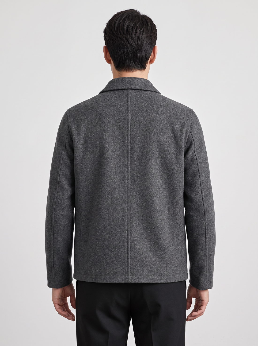 Men's grey wool blend zip up jacket – back