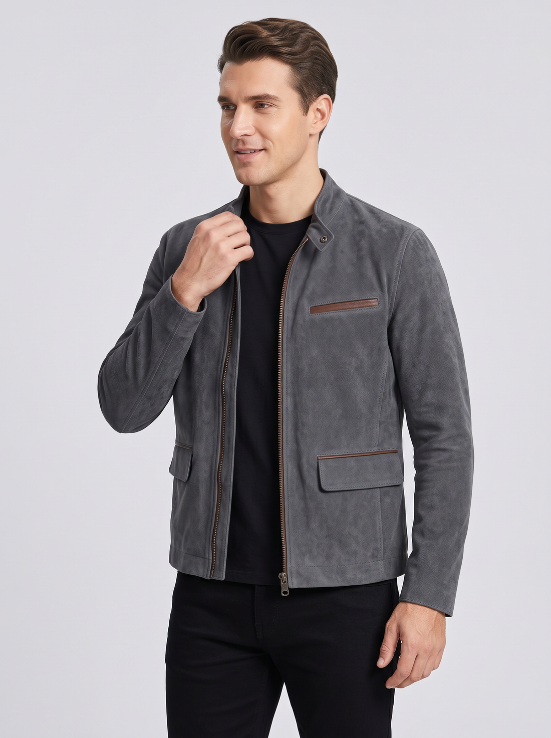 Men's Suede Jacket in Grey