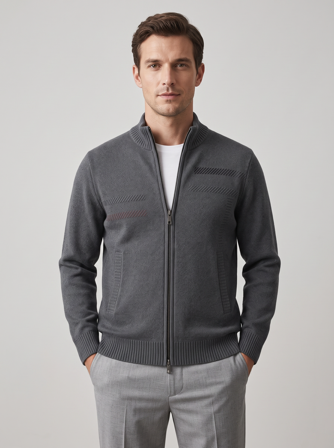 Men's Zip Up Cardigan in Charcoal