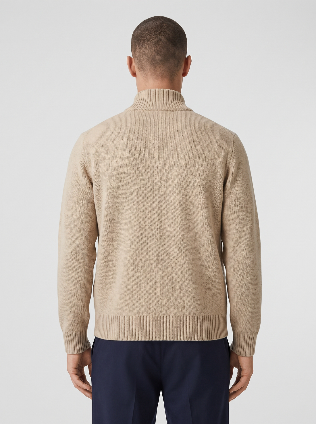 Men's Zip Up Cardigan in Beige – back view