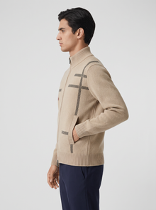 Men's Zip Up Cardigan in Beige – side view