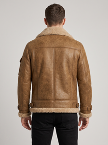 Men's Shearling Aviator Jacket in Brown – back view