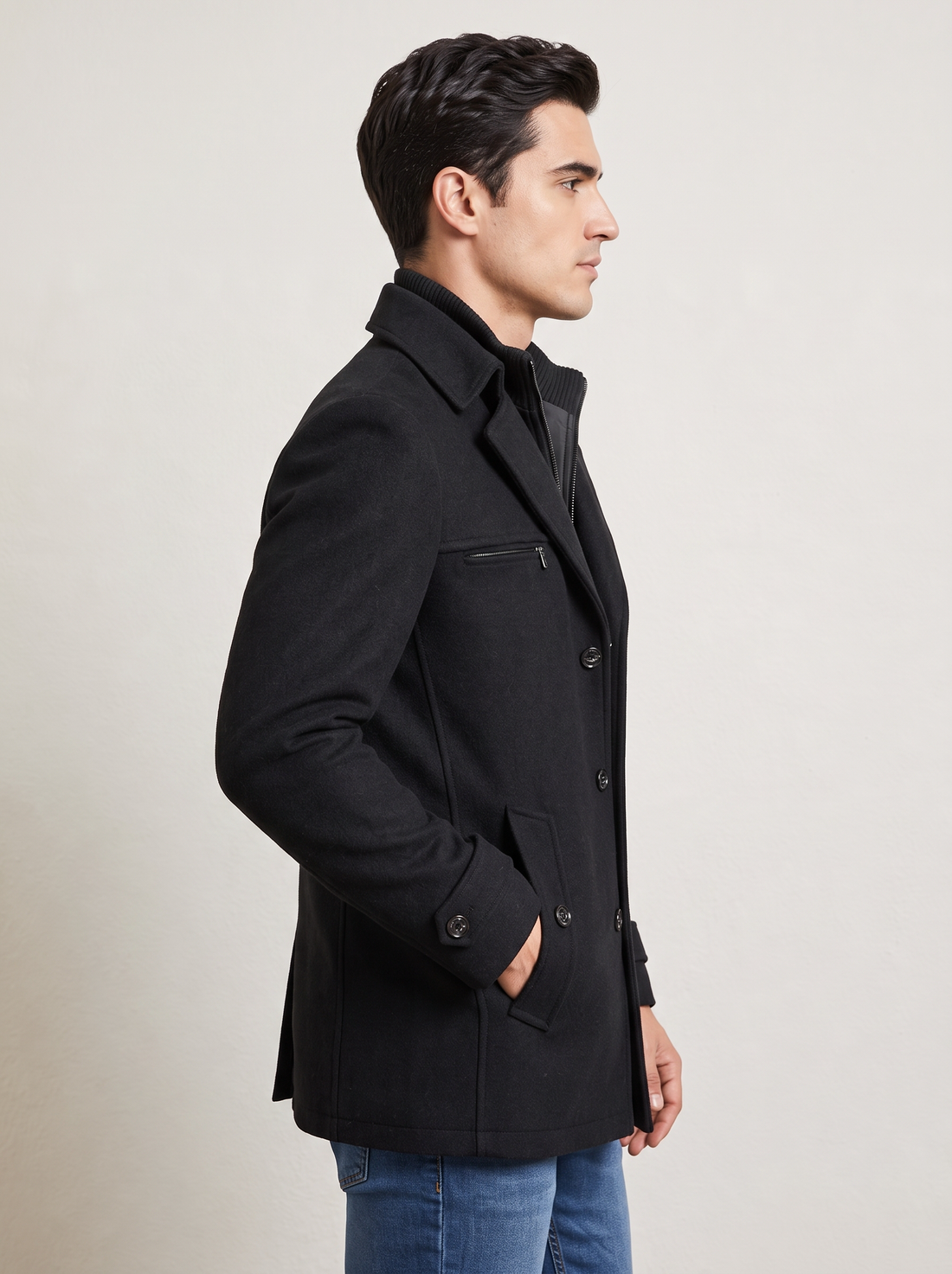 Men's Winter Coat in Black – front view
